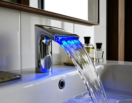 Rubinetto a cascata metallo acqua blu