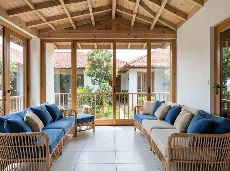 Esempio di veranda in legno aperta
