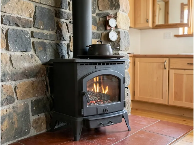 Stufa a legna con forno e piastra in ghisa