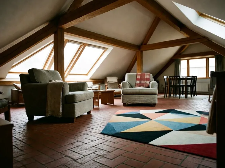 Salotto realizzato nel solaio in legno