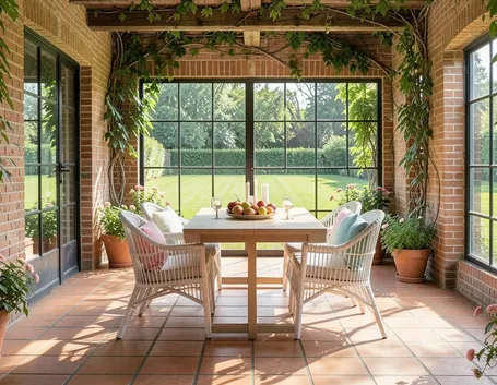 Elegante giardino con pavimentazione in ceramica