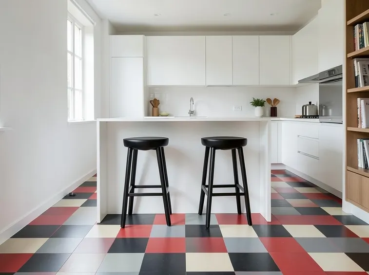 Pavimento in linoleum decorato